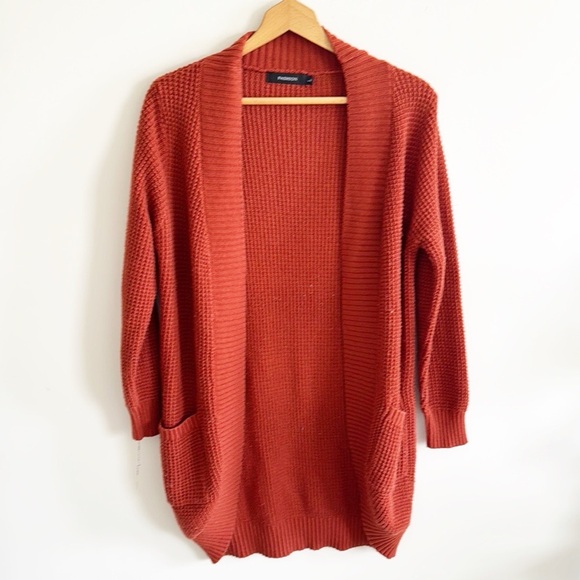 boutique Sweaters - Boutique burnt orange rust brown long cardigan sweater size large
